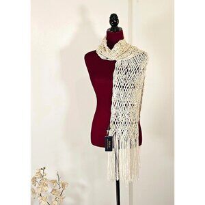 Polo Ralph Lauren Womens Cream Crochet Scarf Fringe 100% Rayon Elegant Wrap 2262
